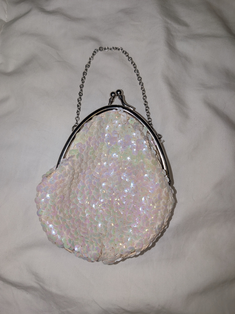 Sequin Kiss-Lock Evening Bag - Iridescent White